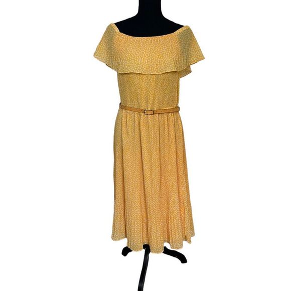 Michael Kors Dresses & Skirts - Michael Kors Yellow Midi Dress Size Large Off Shoulder Floral